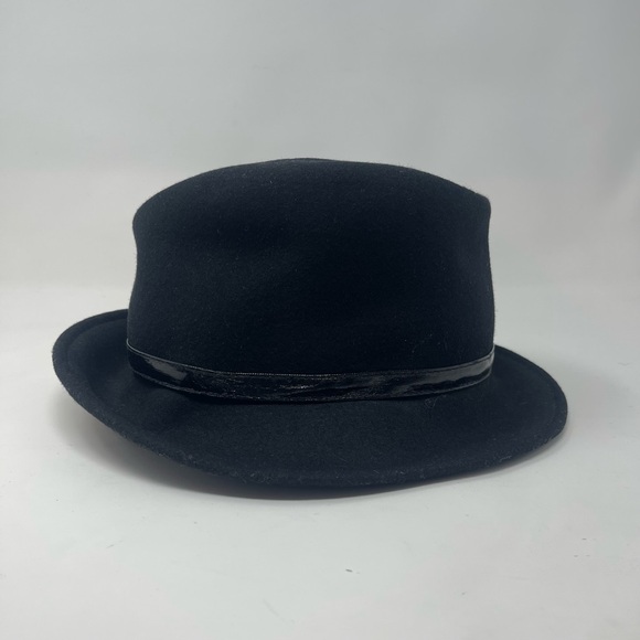 Vintage Black Wool Fedora Hat | Classic Wide Brim | Timeless Minimalist Style - Picture 6 of 8